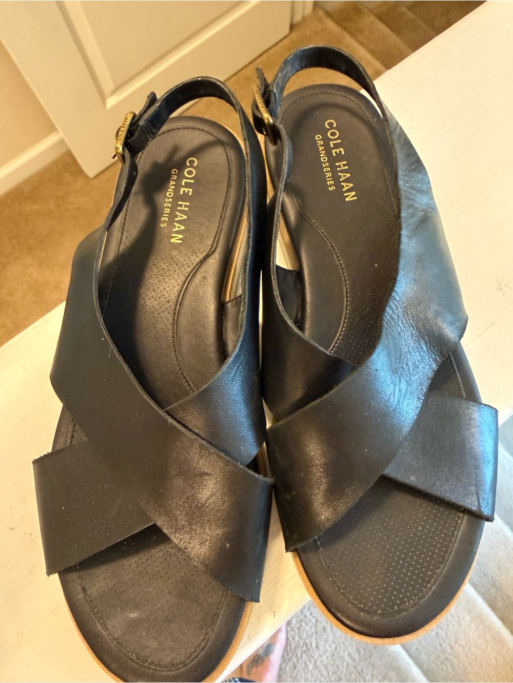 Cole Haan Black Leather Crisscross Slingback Sandals